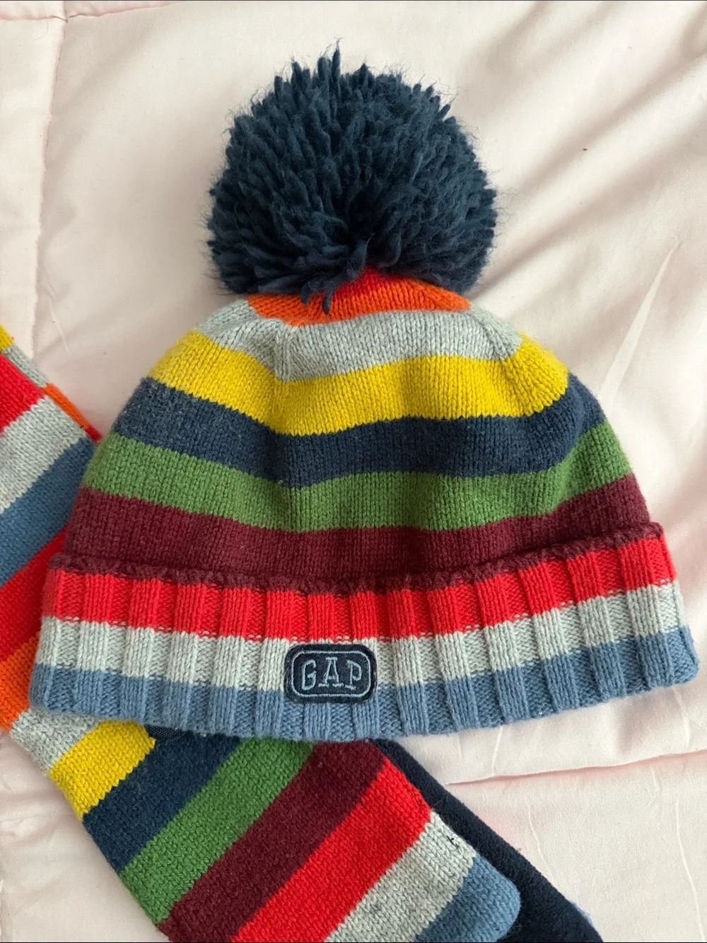 GAP Kids Multicolor Striped Pom Beanie and Scarf Set